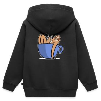 Drôle de paresseux café caféine amateur de café - Sweat Premium à capuche zippé enfant bio - noir - Dos - AI Model Kid Male (0cm)