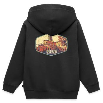 Retro-Abzeichen, Toulouse Frankreich ist meine Heimatstadt - Kinder Premium Organic Zip Hoodie - Schwarz - Hinten - AI Model Kid Male (0cm)