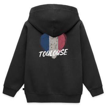 Retro-Abzeichen, Toulouse Frankreich ist meine Heimatstadt - Kinder Premium Organic Zip Hoodie - Schwarz - Hinten - AI Model Kid Male (0cm)