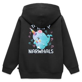 Dieses Maedchen Liebt Narwale - Kinder Premium Organic Zip Hoodie - Schwarz - Hinten - AI Model Kid Male (0cm)