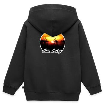Hamburg Hafen Sonnenuntergang - Kinder Premium Organic Zip Hoodie - Schwarz - Hinten - AI Model Kid Male (0cm)