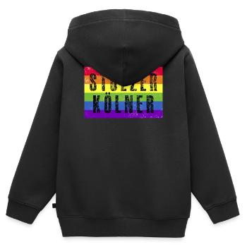 Stolzer Kölner - Regenbogenfahne - Kinder Premium Organic Zip Hoodie - Schwarz - Hinten - AI Model Kid Male (0cm)