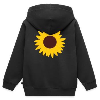 Fleur, Jaune, Fleur Jaune, Fleurs, Tournesol, Fleur - Sweat Premium à capuche zippé enfant bio - noir - Dos - AI Model Kid Male (0cm)