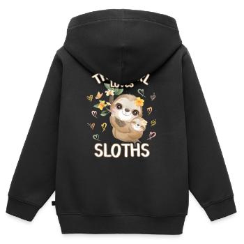 Dieses Maedchen Liebt Faultiere - Kinder Premium Organic Zip Hoodie - Schwarz - Hinten - AI Model Kid Male (0cm)