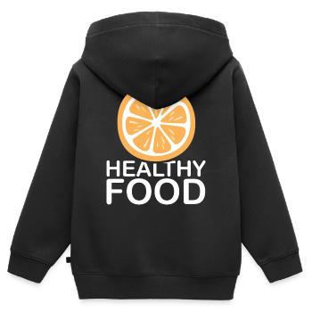 Alimentation saine Alimentation saine Fruits orange Fruits - Sweat Premium à capuche zippé enfant bio - noir - Dos - AI Model Kid Male (0cm)