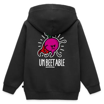 Drôle de betterave Betterave Super-héros Jeu de mots Dessin animé - Sweat Premium à capuche zippé enfant bio - noir - Dos - AI Model Kid Male (0cm)