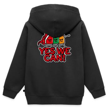 Superhero Beverage Cans Word Game Oui, nous pouvons - Sweat Premium à capuche zippé enfant bio - noir - Dos - AI Model Kid Male (0cm)