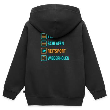 Essen. Schlafen. Reitsport. Wiederholen Design - Kinder Premium Organic Zip Hoodie - Schwarz - Hinten - AI Model Kid Male (0cm)