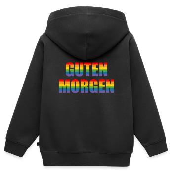 Guten Morgen Regenbogen - Kinder Premium Organic Zip Hoodie - Schwarz - Hinten - AI Model Kid Male (0cm)