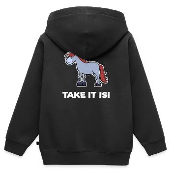 Fohlen Pferde Pony Haflinger Islandpferde Spruch - Kinder Premium Organic Zip Hoodie - Schwarz - Hinten - AI Model Kid Male (0cm)