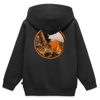 nostalgisches Zelt - Zelten in der Natur - Kinder Premium Organic Zip Hoodie - Schwarz - Hinten - AI Model Kid Male (0cm)