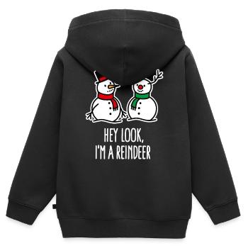 Noël moche, bonhomme de neige Cartoon Reindeer Joke - Sweat Premium à capuche zippé enfant bio - noir - Dos - AI Model Kid Male (0cm)