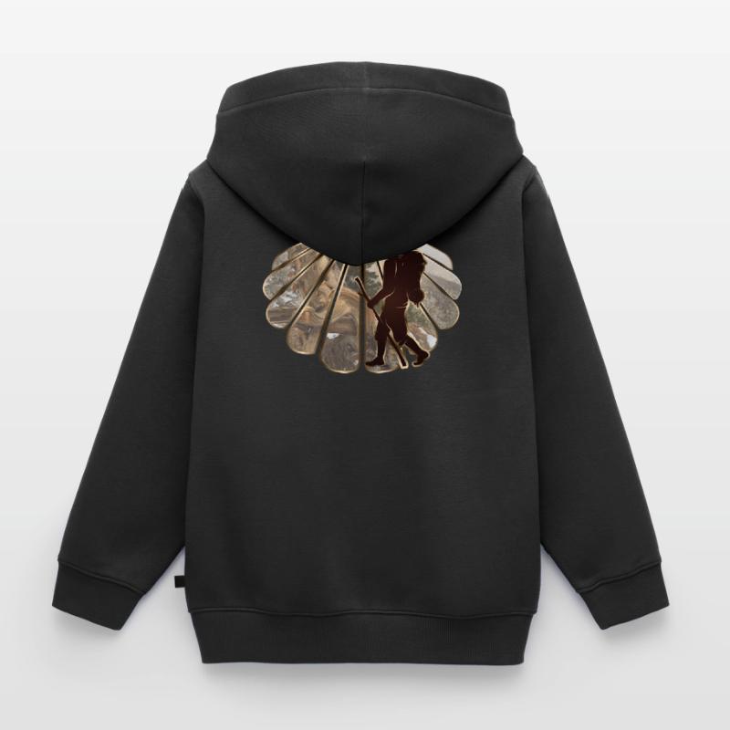 Ein Pilger oder Wanderer auf einem Pilgerweg Kinder Premium Organic Zip Hoodie