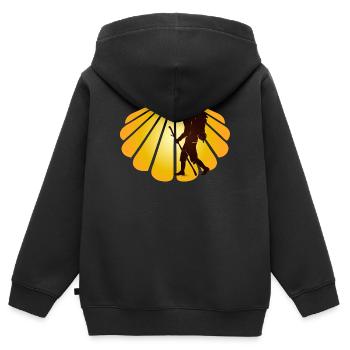 Un pèlerin sur un chemin de pèlerinage avec des pétoncles - Sweat Premium à capuche zippé enfant bio - noir - Dos - AI Model Kid Male (0cm)