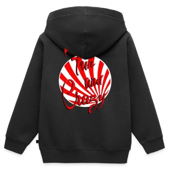 amusant et fou rouge blanc rayé - Sweat Premium à capuche zippé enfant bio - noir - Dos - AI Model Kid Male (0cm)