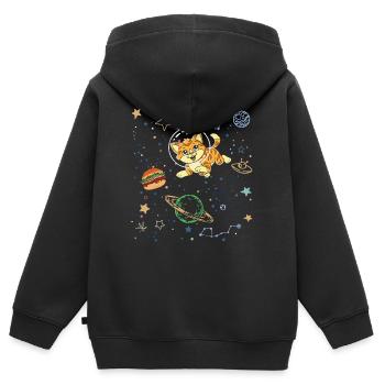 Verspielte Katze im Weltraumabenteuer - Kinder Premium Organic Zip Hoodie - Schwarz - Hinten - AI Model Kid Male (0cm)
