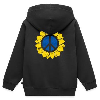 Tournesol ukrainien avec signe de paix. - Sweat Premium à capuche zippé enfant bio - noir - Dos - AI Model Kid Male (0cm)