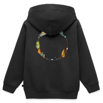 cadre délicat fait de plumes et de symboles ethno - Sweat Premium à capuche zippé enfant bio - noir - Dos - AI Model Kid Male (0cm)
