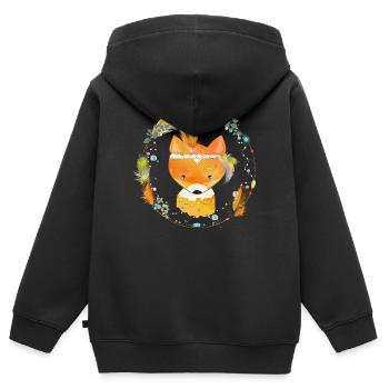 petit renard avec décoration en plumes dans cadre ethno - Sweat Premium à capuche zippé enfant bio - noir - Dos - AI Model Kid Male (0cm)