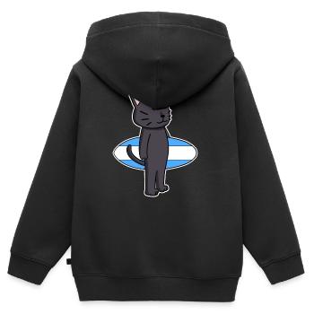 Planche de surf Cat Bombay Surfing Gift - Sweat Premium à capuche zippé enfant bio - noir - Dos - AI Model Kid Male (0cm)