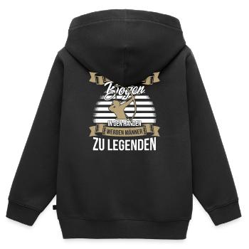 Bogenschiessen mit dem Bogen in den Händen - Kinder Premium Organic Zip Hoodie - Schwarz - Hinten - AI Model Kid Male (0cm)