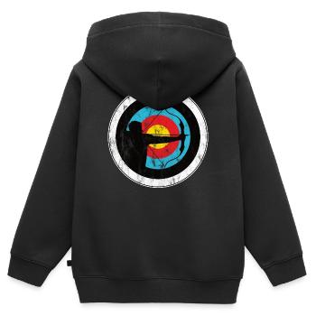 Archer de tir à l’arc avec cible - Sweat Premium à capuche zippé enfant bio - noir - Dos - AI Model Kid Male (0cm)