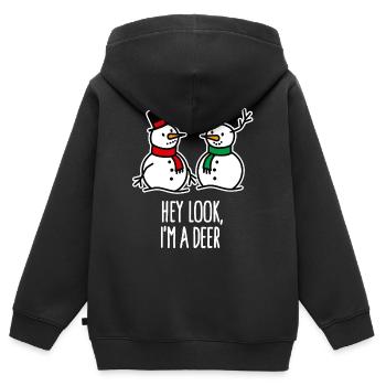 Drôle de Noël Bonhomme de neige Dessin animé Cerf Cerf - Sweat Premium à capuche zippé enfant bio - noir - Dos - AI Model Kid Male (0cm)