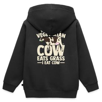 second hand vegetarian cow eats grass i eat cow - Kinder Premium Organic Zip Hoodie - Schwarz - Hinten - AI Model Kid Male (0cm)