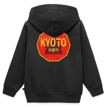 Kyoto Tor Retro Signet - Kinder Premium Organic Zip Hoodie - Schwarz - Hinten - AI Model Kid Male (0cm)