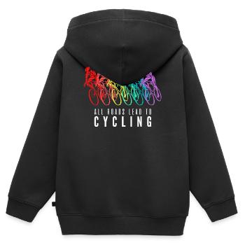 All Roads Lead to Cycling - Sweat Premium à capuche zippé enfant bio - noir - Dos - AI Model Kid Male (0cm)