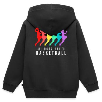 All Roads Lead To Basketball - Sweat Premium à capuche zippé enfant bio - noir - Dos - AI Model Kid Male (0cm)