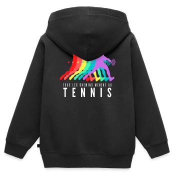 Tous les Chemins Mènent au Tennis - Sweat Premium à capuche zippé enfant bio - noir - Dos - AI Model Kid Male (0cm)