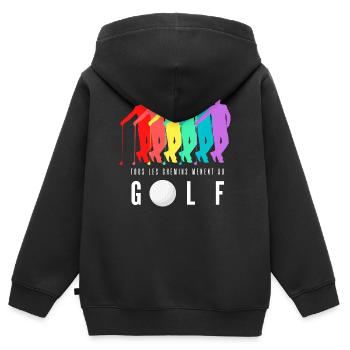 Tous les Chemins Mènent au Golf - Sweat Premium à capuche zippé enfant bio - noir - Dos - AI Model Kid Male (0cm)