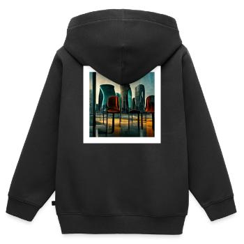 futuristische Stadtszene - Poster - Kinder Premium Organic Zip Hoodie - Schwarz - Hinten - AI Model Kid Male (0cm)