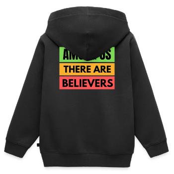 Il y a un message rayé des croyants - Sweat Premium à capuche zippé enfant bio - noir - Dos - AI Model Kid Male (0cm)