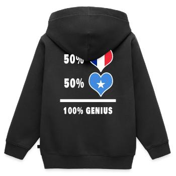 France et Somalie Genius / Cadeau - Sweat Premium à capuche zippé enfant bio - noir - Dos - AI Model Kid Male (0cm)
