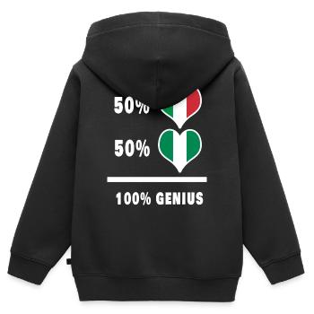 Brillant Italie et Nigeria / Cadeau - Sweat Premium à capuche zippé enfant bio - noir - Dos - AI Model Kid Male (0cm)
