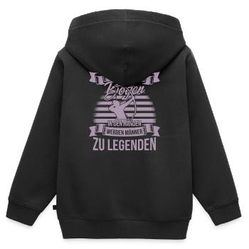 Bogenschiessen mit dem Bogen in den Händen - Kinder Premium Organic Zip Hoodie - Schwarz - Hinten - AI Model Kid Male (0cm)