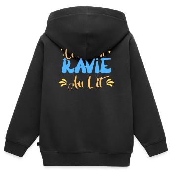 Ce soir c'est ravie au lit humour blague mariage - Sweat Premium à capuche zippé enfant bio - noir - Dos - AI Model Kid Male (0cm)