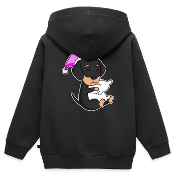 Hund Hunderasse Dackel - Kinder Premium Organic Zip Hoodie - Schwarz - Hinten - AI Model Kid Male (0cm)