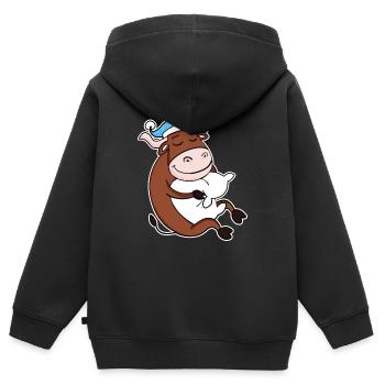 Bœuf avec oreiller et bonnet de couchage - Sweat Premium à capuche zippé enfant bio - noir - Dos - AI Model Kid Male (0cm)