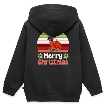 Chien Carlin Carlin Carlins Noël - Sweat Premium à capuche zippé enfant bio - noir - Dos - AI Model Kid Male (0cm)