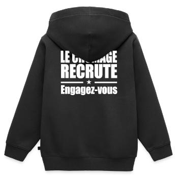 Le Chômage Engagez-vous - Sweat Premium à capuche zippé enfant bio - noir - Dos - AI Model Kid Male (0cm)