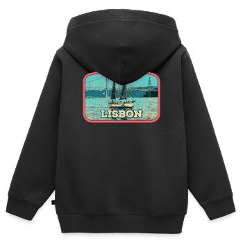 Lisbonne Portugal, bateau sur le fleuve Tage - Sweat Premium à capuche zippé enfant bio - noir - Dos - AI Model Kid Male (0cm)