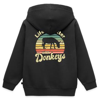 Esel - Kinder Premium Organic Zip Hoodie - Schwarz - Hinten - AI Model Kid Male (0cm)