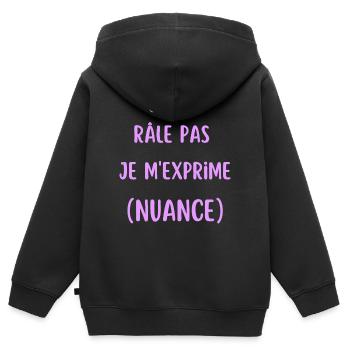 Je ne râle pas je m'exprime - Sweat Premium à capuche zippé enfant bio - noir - Dos - AI Model Kid Male (0cm)