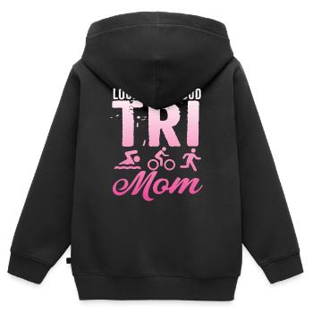 Triathlète Tri Mom bruyante et fière - Sweat Premium à capuche zippé enfant bio - noir - Dos - AI Model Kid Male (0cm)