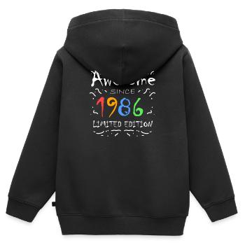 1986 - Fantastique depuis 1986 - Né en 1986 - Sweat Premium à capuche zippé enfant bio - noir - Dos - AI Model Kid Male (0cm)