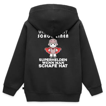 Schaf Superheld Hirte - Kinder Premium Organic Zip Hoodie - Schwarz - Hinten - AI Model Kid Male (0cm)