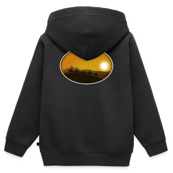 De loin - Sweat Premium à capuche zippé enfant bio - noir - Dos - AI Model Kid Male (0cm)